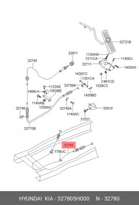 Трос HYUNDAI HD65,72,78 останова двигателя OE 327805H000 HYUNDAI KIA