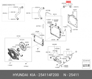 Патрубок HYUNDAI Porter 2 (09-) радиатора верхний OE 254114F200 HYUNDAI KIA