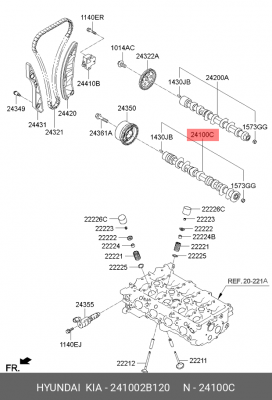 Вал распределительный HYUNDAI i20 (08-),i30 (07-) (1.4) впускной OE 241002B120 HYUNDAI KIA