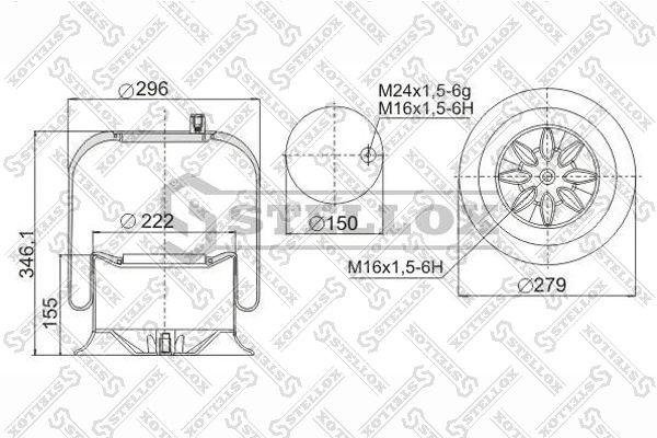 пневмопод. со стак.! 1шп-шт.M24 смещ.52 Поршень сталь 1отв.M16 \MB Actros 90-47574-SX STELLOX