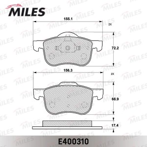 Колодки тормозные передние (без датчика) (Смесь Low-Metallic) (VOLVO S60/S70/S80 E400310 MILES