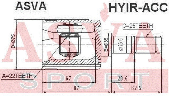 ШРУС ВНУТРЕННИЙ ПРАВЫЙ 22x35x25 12 HYIRACC HYIR-ACC ASVA