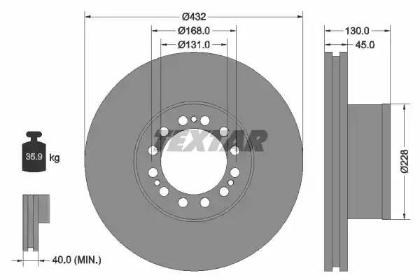 Диск тормозной MAN F2000,TGA передний (434/131х130х45 12n) (1шт.) TEXTAR 93087200 TEXTAR