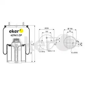 Пневморессора BPW ROR (пластиковый стакан) (2 шп.M12,1 отв.штуц. M22х1.5мм) EKER ET42941CP EKER