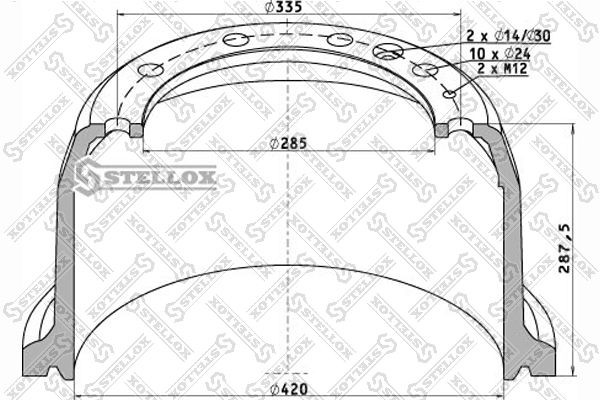 тормозной барабан !420x200/216 H=287.5 d=285/335 \n10x24 DAF 85-00048-SX STELLOX