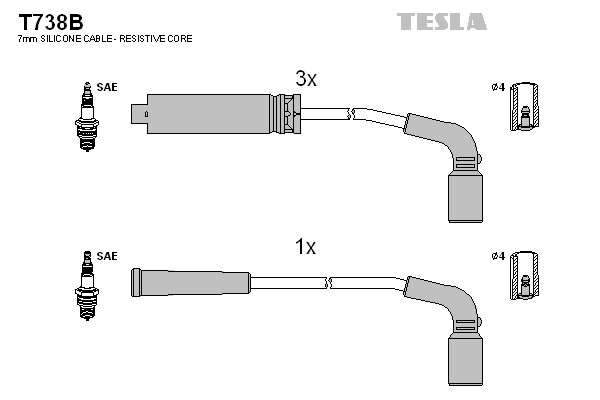 Провод высоковольтный DAEWOO Nexia (8V) CHEVROLET Lanos (8V),Aveo (1.4) (8V) ком T738B TESLA