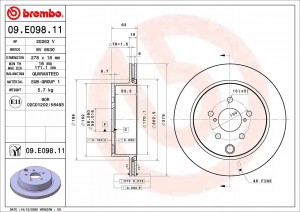 Диск тормозной 09.E098.11 09E09811 BREMBO