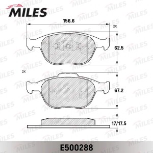 Колодки тормозные передние (Смесь CERAMIC серия PRO) FORD TRANSIT/TOURNEO CONNEC E500288 MILES
