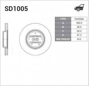 Диск тормозной HYUNDAI ix35,Sonata NF,i40 KIA Sportage (10-) передний (1шт.) SAN SD1005 SANGSIN