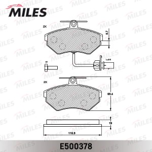 Колодки тормозные передние (с датчиком) (Смесь CERAMIC серия PRO) AUDI A4 9901/P E500378 MILES