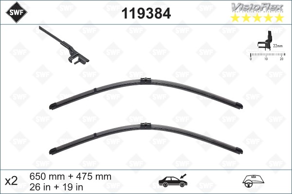 3 397 118 951 !щетки плоск. к-т\ 650/26'+475/19' Ford Focus C-Max 03> 119384 SWF