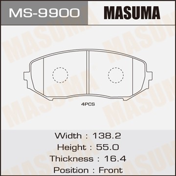 колодки дисковые передние!\ Suzuki Grand Vitara 1.6-3.2 01> MS9900 MASUMA