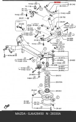 MAZDA, САЙЛЕНТБЛОК ЗАДНЕГО ПОПЕРЕЧНЕГО РЫЧАГА GJ6A-28-450 MAZDA