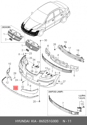 Молдинг пер. бампера ниж. HYUNDAI/KIA 865251G000 HYUNDAI KIA