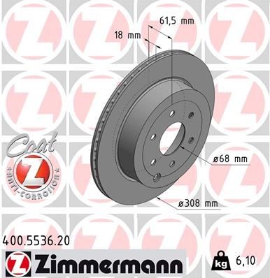 диск тормозной !задн. 308x18/62-6x114 \ MB X X470 17-20 400553620 ZIMMERMANN