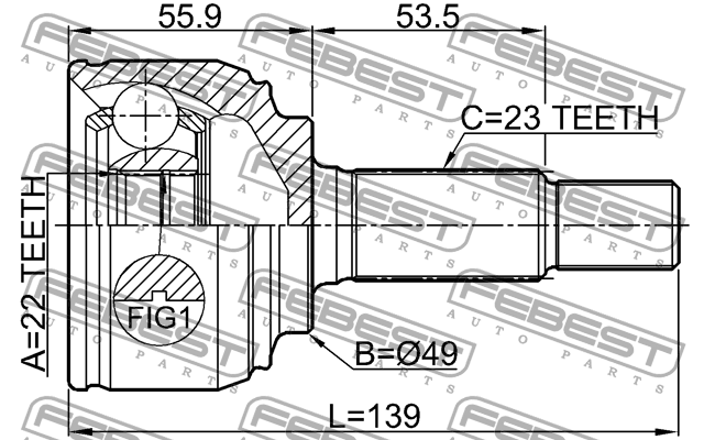 ШРУС наружный 22X49X23 0210-K12E FEBEST