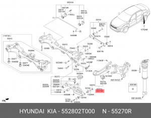 Рычаг подвески KIA Optima (11-) задней продольный правый OE 552802T000 HYUNDAI KIA