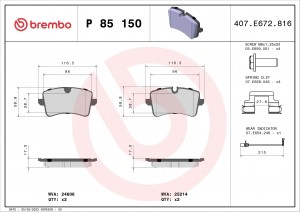 Колодки тормозные PORSCHE Macan (14-18) задние (4шт.) BREMBO P85150 BREMBO
