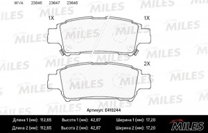 Колодки тормозные задние (без датчика) (Смесь Low-Metallic) (TOYOTA AVENSIS VERS E410244 MILES