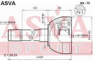 ШРУС наружный 28x60x31 NS-73 ASVA