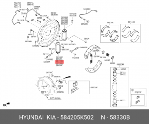 Цилиндр тормозной задний HYUNDAI HD78 дв.D4GA левый (без прокачки) OE 584205K502 HYUNDAI KIA