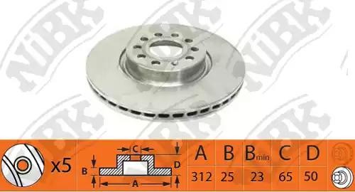 Диск тормозной AUDI A3/VW GOLF V/VI/PASSAT/TIGUAN передний D312мм RN1377 RN1377 NIBK