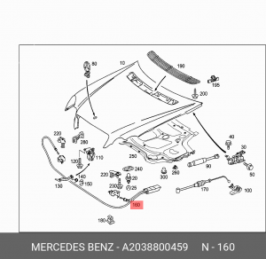 Трос MERCEDES C (W203) привода замка капота OE A 203 880 04 59 MERCEDES BENZ