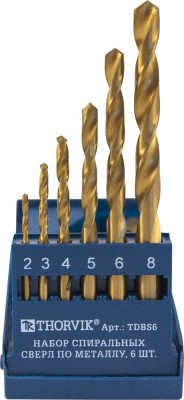 Набор сверл по металлу 2.0-8.0мм HSS Titanium (6шт.) THORVIK TDBS6 THORVIK