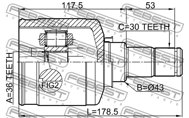 ШРУС внутр левый 36x43x30 MITSUBISHI OUTLANDER CW# 2006-2012 0411-CW6LH 0411-CW6LH FEBEST