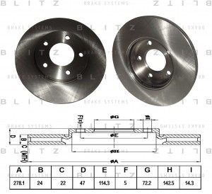 Диск тормозной передний вентилируемый FORD Maverick 00-MAZDA Tribute 00- BS0314 BS0314 BLITZ