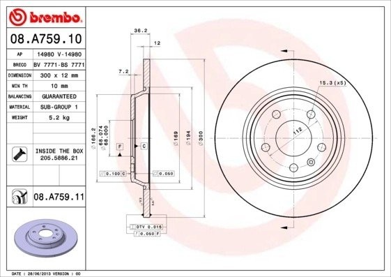 Диск тормозной 08.A759.11 08.A759.11 BREMBO