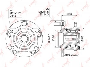 Ступица задняя в сборе (с ABS) подходит для MITSUBISHI Outlander II 2.0D-3.0 4WD WH-1108 LYNXAUTO