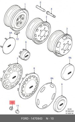 гайка крепления колеса!\ Ford Fiesta/Focus/Mondeo 93>, Mazda 2 03> 1 470 843 FORD