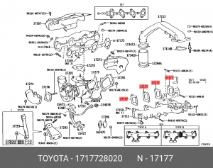 прокладка коллектора впускного!\ Toyota Avensis 2.0 16V 01> 17177-28020 TOYOTA