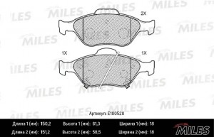 Колодки тормозные передние (Смесь Semi-Metallic) TOYOTA YARIS / VITZ 1.0-1.4 06- E100520 MILES