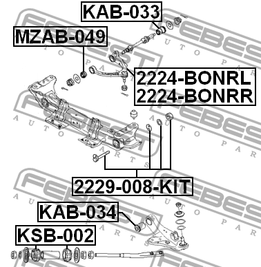 Болт с эксцентриком ремкомплект HYUNDAI TERRACAN 2001- 2229-008-KIT 2229-008-KIT FEBEST