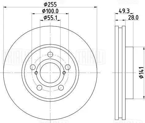 Диск торм. для а/м Toyota Carina E (92-) перед. d255 (DF 105106) DF 105106 TRIALLI
