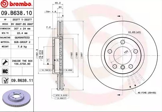 Диск тормозной 09.B638.11 09.B638.11 BREMBO