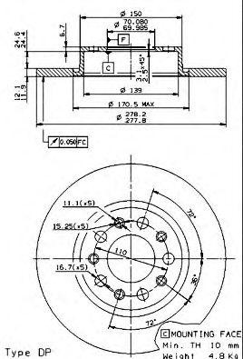 08.9364.21 диск тормозной задний! с покрытием\ Alfa Romeo 159 1.9JTS/JTD/2.2JTS  08.9364.21 BREMBO