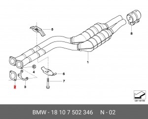 Прокладка BMW X5 (E53) трубы приемной OE 18 10 7 502 346 BMW