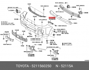 кронштейн бампера! переднего правый\ Toyota Land Cruiser Prado 52115-60250 TOYOTA