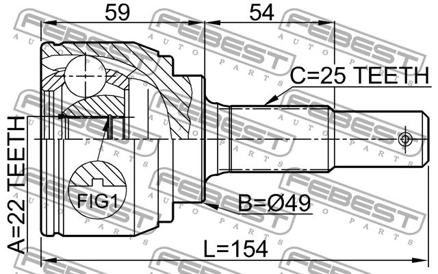 ШРУС внешний NISSAN TIIDA C11 2005-2012 (22x49x25) 0210-C11X 0210-C11X FEBEST