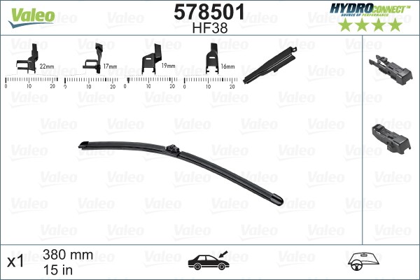 Щетка стеклоочистителя 380мм (Hydroсonnect) 578501 VALEO PHC