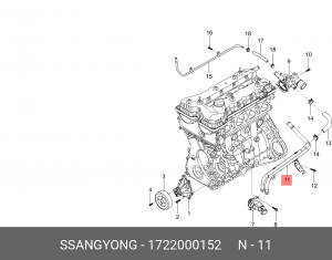 Трубка SSANGYONG Actyon (12-) (G20) системы охлаждения OE 1722000152 SSANG YONG