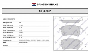 Колодки задние CITROEN JUMPY, PEUGEOT EXPERT 2016- SP4362 SP4362 SANGSIN