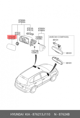 Стекло зеркала правое 87621-3J110 876213J110 HYUNDAI KIA