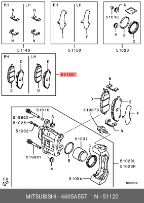 Колодки тормозные MITSUBISHI Galant 6 (09.96-10.04), Lancer (09.03-) передние (4 4605A557 MITSUBISHI