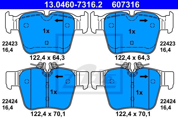 13.0460-7316.2 колодки дисковые задние!\ MB W205/X253 15> 13.0460-7316.2 ATE