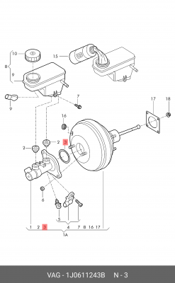Кольцо уплотнительное VW Golf цилиндра тормозного главного OE 1J0 611 243 B VAG