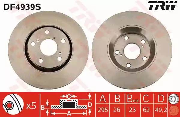 Диск тормозной передний TOYOTA AVENSIS T27 DF4939S DF4939S TRW